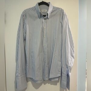 YSL Blue French Cuffed Striped Men's Dress Shirt